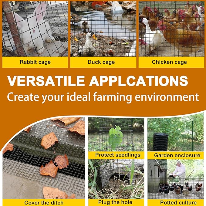 Black Hardware Cloth 1/2inx24inx100ft, Chicken Wire Fencing, 19Gauge, Vinyl PVC Coated Mesh, Welded Wire mesh, Perfect for Gopher Wire, Rodent Mesh, Tree Guard, Chicken Coop.