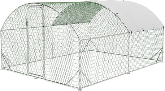 Large Metal Chicken Coop, Walk-in Poultry Cage, Large Chicken Run with Waterproof & Anti-UV Cover, Chicken Coop Run with Lockable Doors for Outdoor, 9.8 x 13.1 x 6.6FT