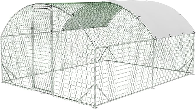 Large Metal Chicken Coop, Dome Shape with Tri-Supporting, Chicken Coop Run with Waterproof and Anti-UV Cover (13.1'L x 9.8'W x 6.6'H)
