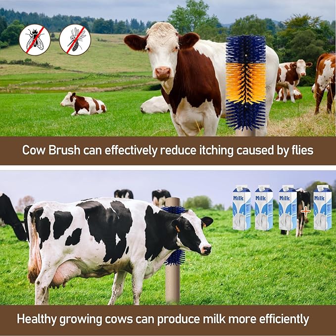 Livestock Scratching Brush, Flexible PBT Horse Grooming Kit Horse Brushes, Massage Brush Kit for Cattle, Cow, Sheep, Horses Goat Supplies (Yellow-Blue, 2 pack)