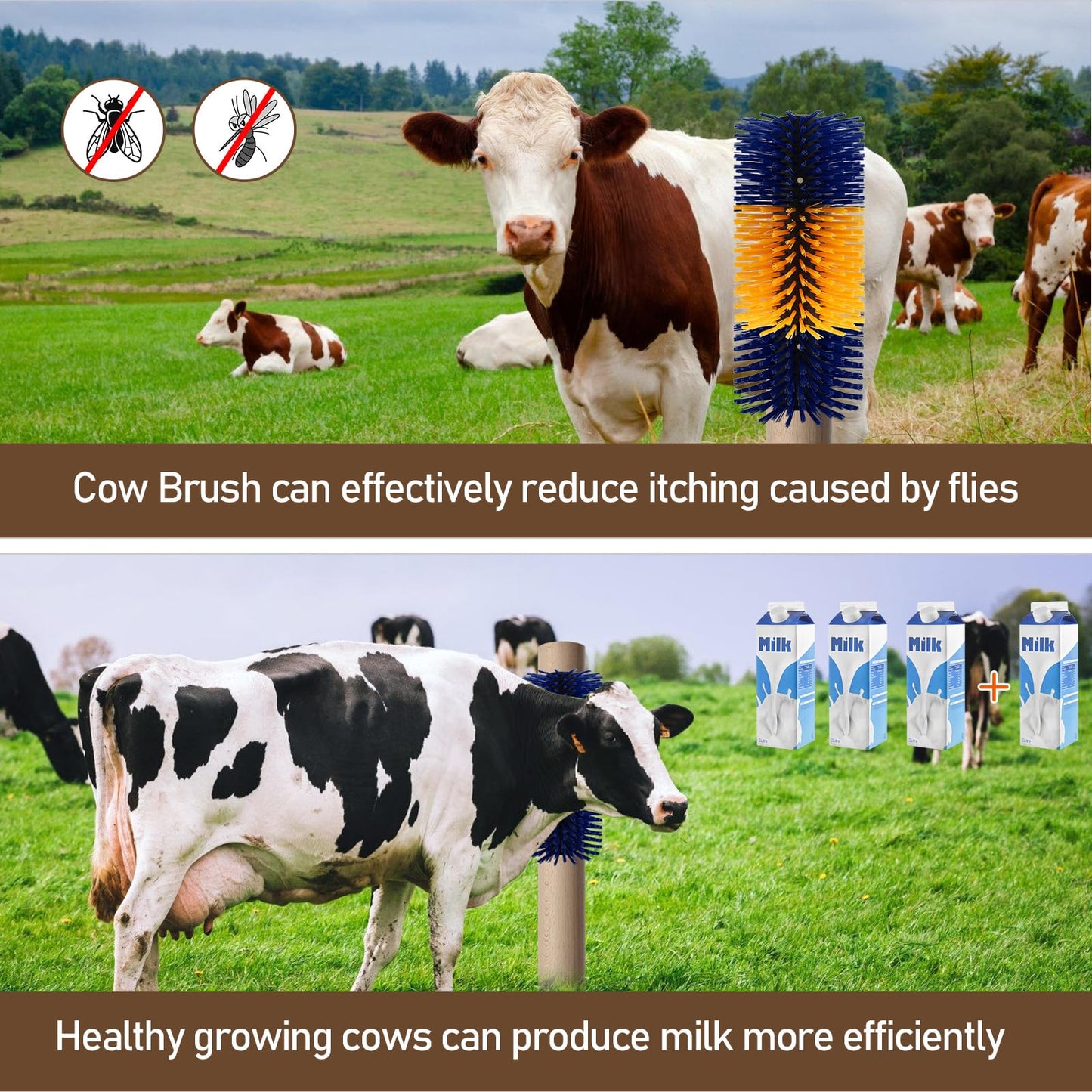 Livestock Scratching Brush, Flexible PBT Horse Grooming Kit Horse Brushes, Massage Brush Kit for Cattle, Cow, Sheep, Horses Goat Supplies (Yellow-Blue, 2 pack)
