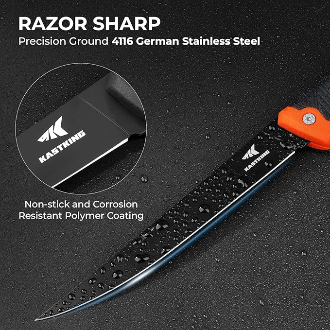 KastKing Folding Fillet/Fishing/Camping/Hunting Knife, Razor Sharp G4116 German Stainless-Steel Blade, Non-Slip Handles, 13 ½ inch overall Length, only 7 ½ inch folded, Includes Sheath