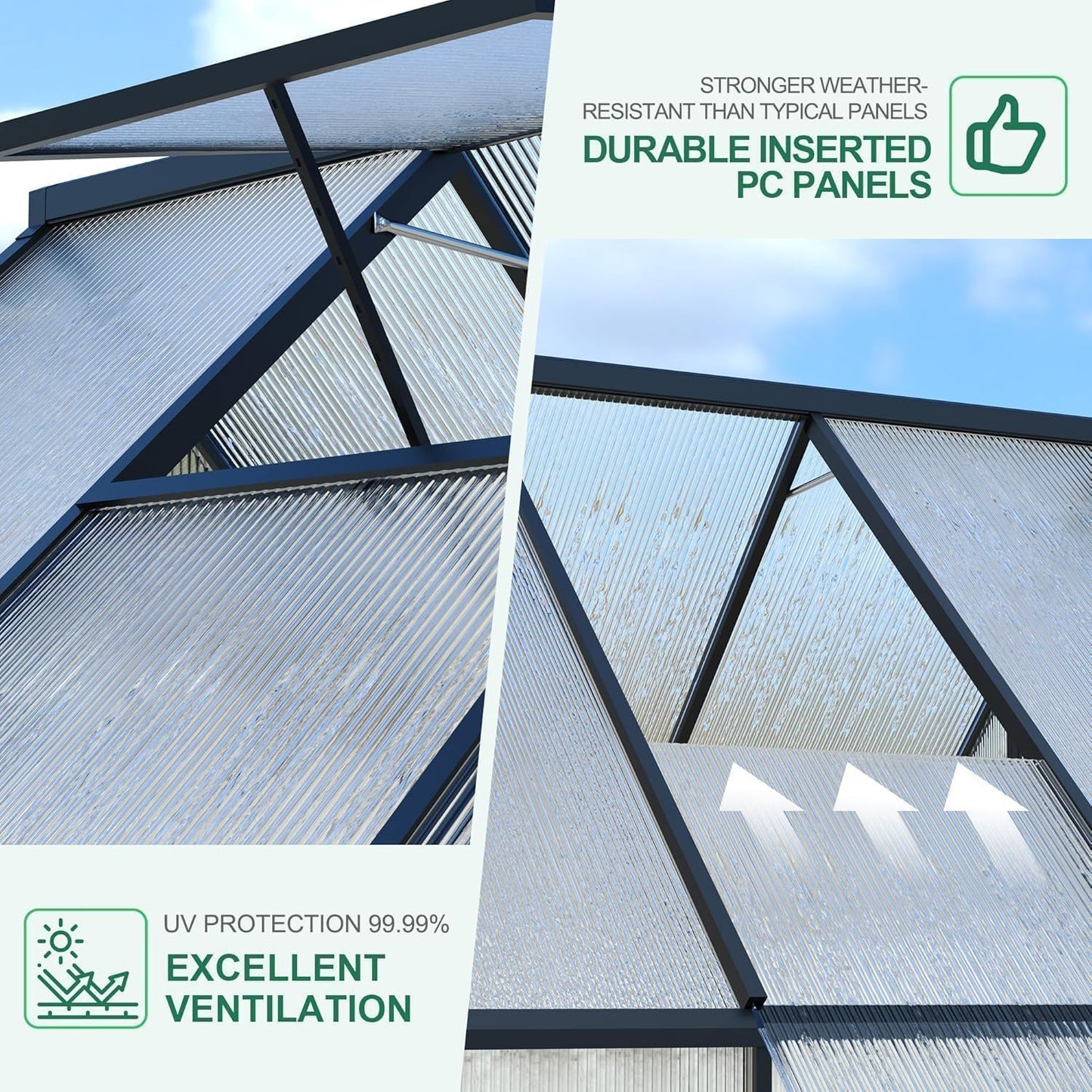 EcoSummer 8x16 FT Greenhouse for Outdoors, Aluminum-Framed Heavy Duty Polycarbonate Greenhouses with Roof Vent and Quick Setup Structure, Large Enhanced Green House Kit for Garden Yard