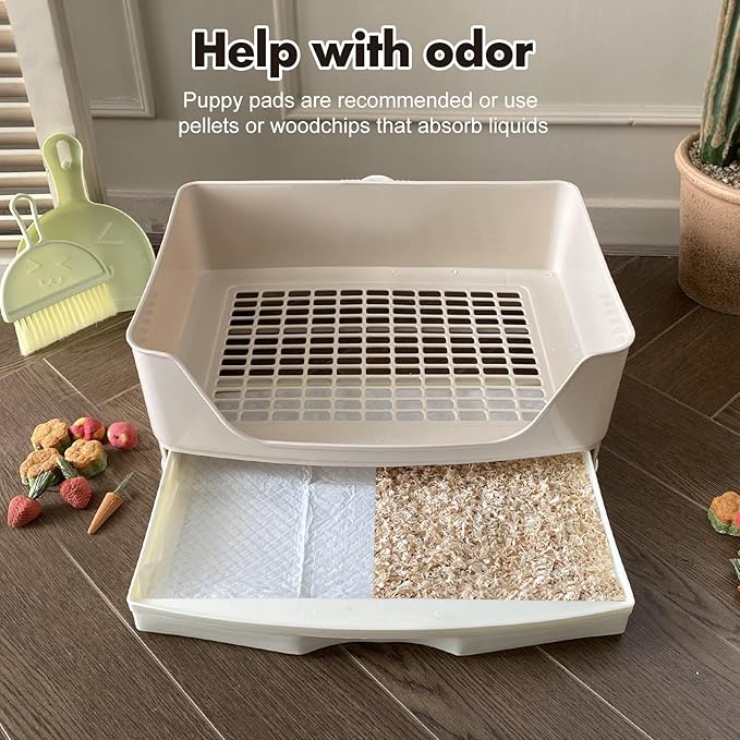 Large Rabbit Litter Box Bunny Potty Training Corner Litter Pan with Drawer Comes with Liners Rabbit Pee Pads, Small Animal Bedding Toilet for Adult Guinea Pig, Ferret, Hamster, Bunnies