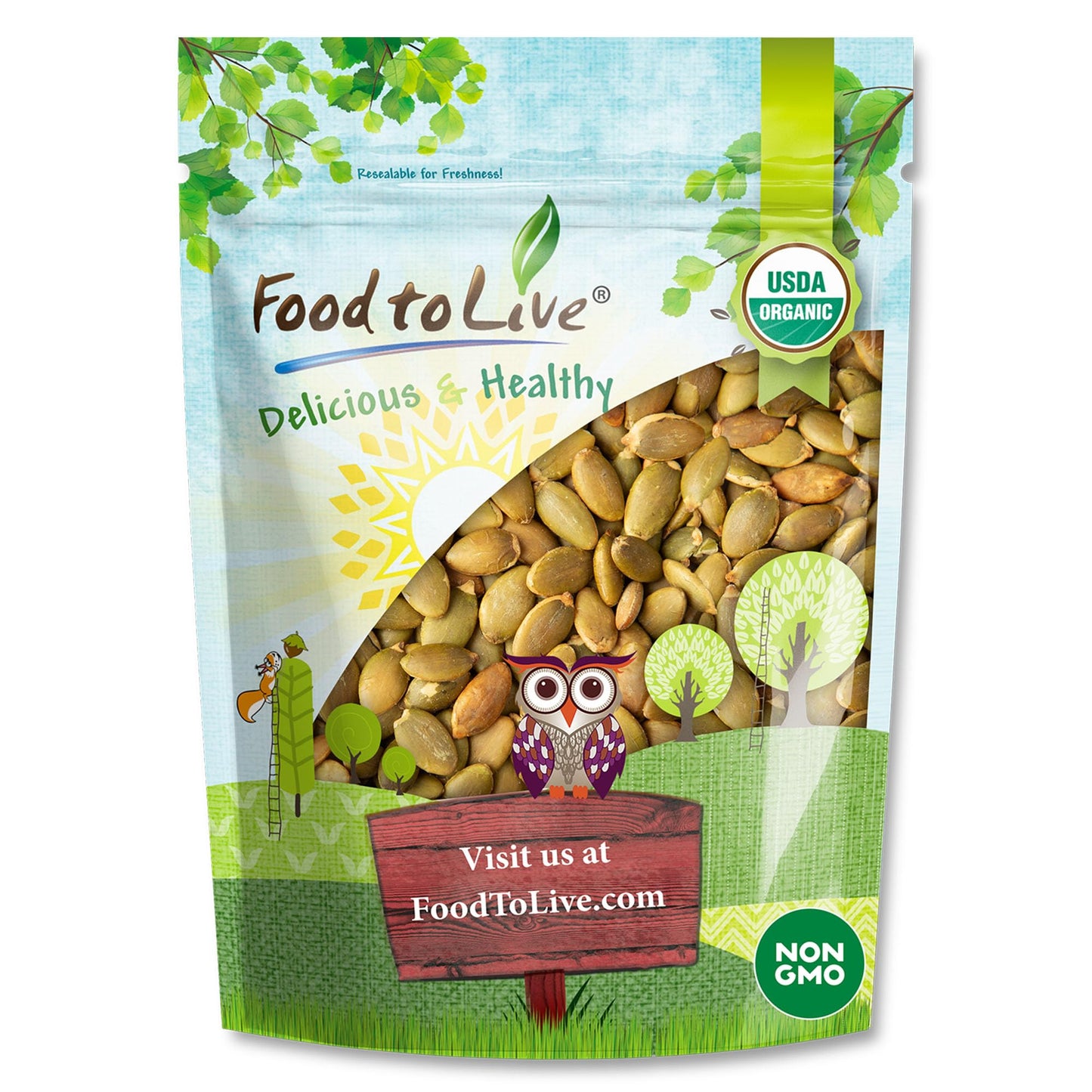 Food to Live Organic Dry Roasted Pumpkin Seed Kernels, 8 Pounds - Non-GMO, Unsalted, Oven Roasted Whole Pepitas, No Oil Added, Shelled, Vegan, Kosher, Keto, Bulk. Low in Carbs. High In Protein.