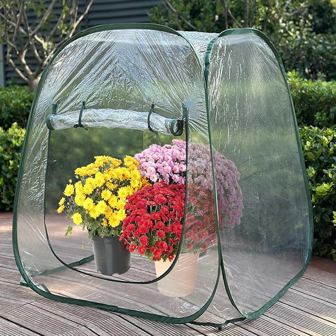 Plant Mini Greenhouse Pop Up Greenhouse Covers, Transparent Freeze Protection PVC Tent with Roll-up Zipper Entry Doors for Indoor and Outdoor Gardens Protecting Plant from Cold Frost (PVC, 39x39x39in)