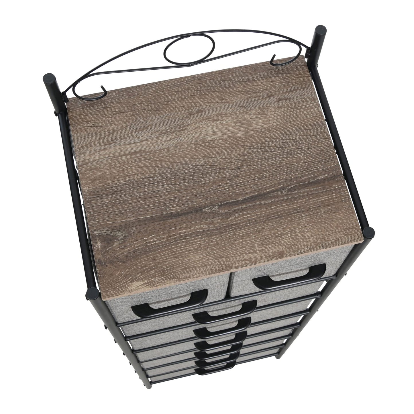 Household Essentials Victoria Dresser Tower Storage Organizer with 8 Drawers Black Metal Frame and Ashwood Rustic Wood Grain Top