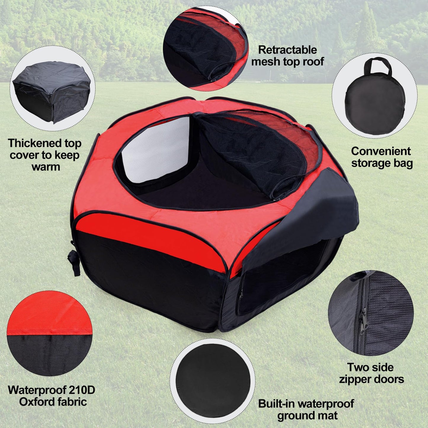 Chick Brooder Box-Chicken Brooder Playpen/Tent with Dual Door, Pop-Up Brooder Box Perch Up to 17 Baby Chick, Kit with Storage Bag, Top Cover, Fixed Pegs, Waterproof Mat(Red and Blue Randomly)