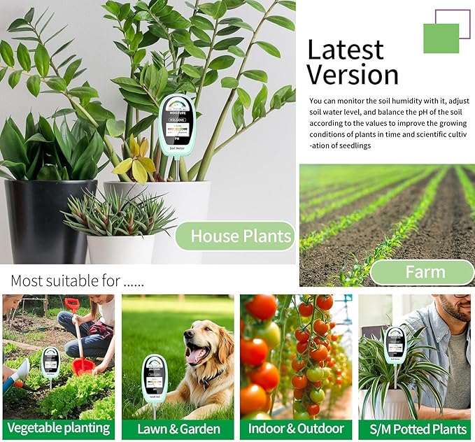 HSLGOVE Soil Test Kit, 2-in-1 Soil Moisture Meter/Soil PH Meter, Dual Screen Soil Tester, Soil Moisture Meter for Plants Watering/Gardening for Lawn,Farm Indoor&Outdoor Use-Greennew