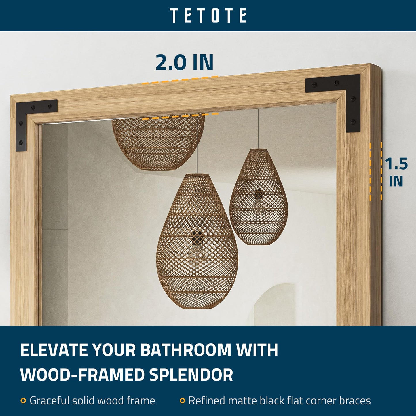 TETOTE 55 x 36 Natural Wooden Mirror for Bathroom Wall/Bedroom/Living Room/Entryway Farmhouse Rustic Bathroom Vanity Mirror Waterproof (Horizontal/Vertical Mounted)
