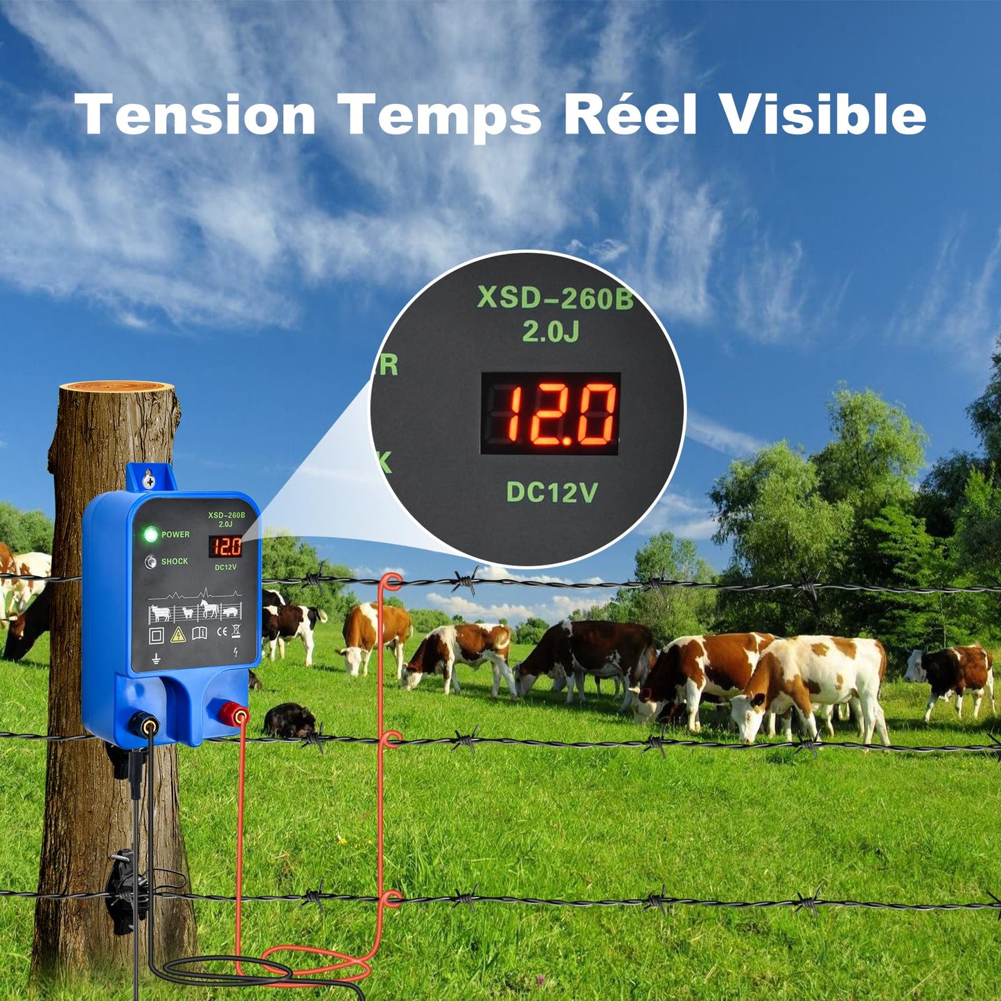 Electric Fence Charger 10km 2J High Power Pulse Electric Fencing Controller 10.5kv Portable Electric Fencer Kit For Garden Farm Poultry Livestock Goat Cattle Horse Deer Electric Netting Fencer Charger