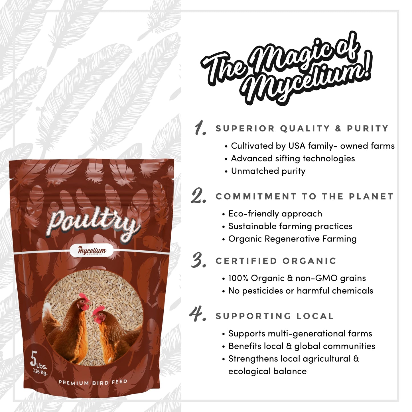 Mycelium Premium Oat Groats – Organic, Non-GMO, High Nutritional Value Poultry Food for Chickens, Ducks, & Turkeys, Sourced from Local USA Farms, Sustainable Farming, 5 lbs
