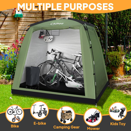 Chihee Bike Covers Shelter Bicycle Storage Sheds Travel Bike Tent Portable Waterproof Bicycle Cover for 2-3 Bikes 2 Doors Outdoor Storage for Motorcycle Garden Tools Lawn Mower All Seasons Easy Setup