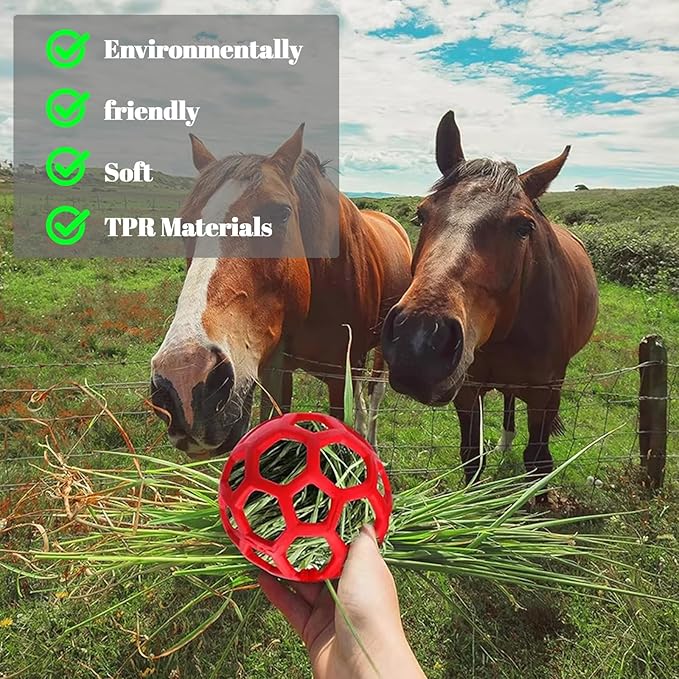 Goat Feeder Hanging Feeding Toy,Horse Treat Hay Feeder Toy, Durable TPR Feeding,for Horse Goat Sheep Relieve Stress,Stretch-Resistant Design(2pcs,Red+Yellow)