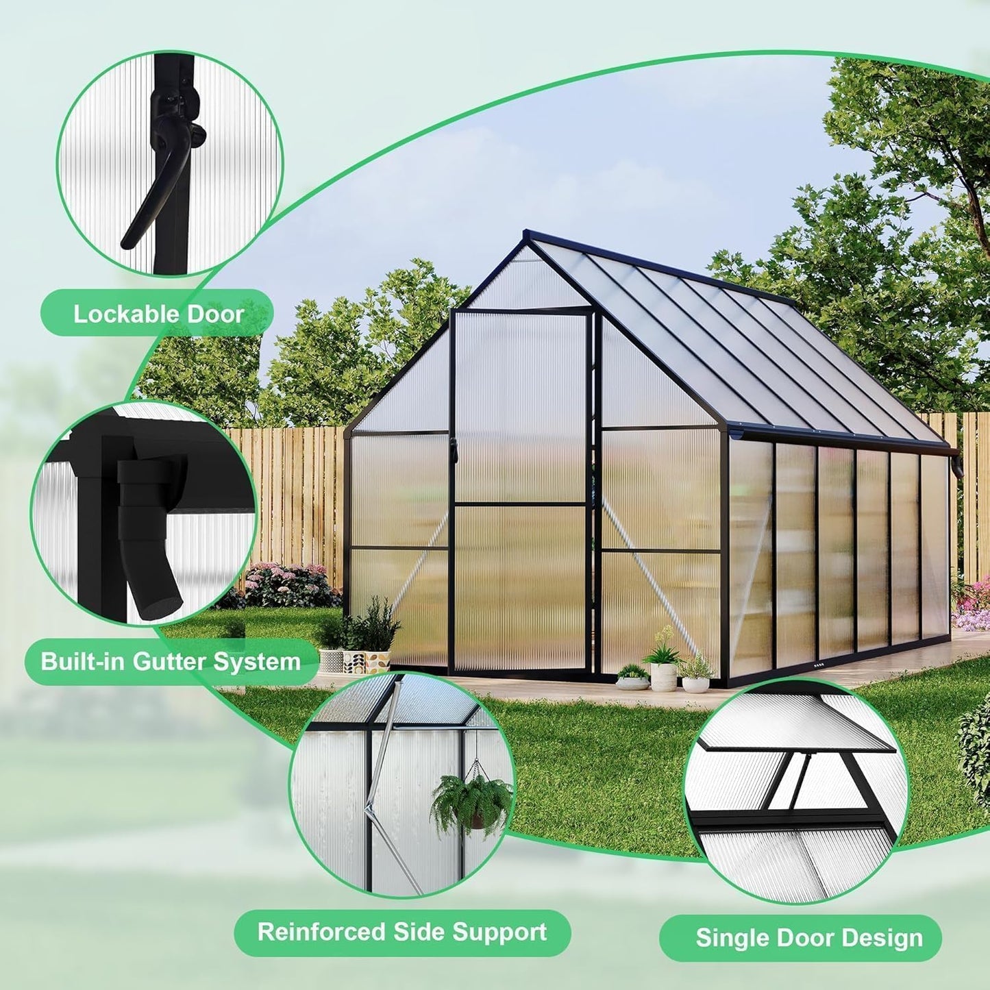 EcoSummer 8x16 FT Greenhouse for Outdoors, Aluminum-Framed Heavy Duty Polycarbonate Greenhouses with Roof Vent and Quick Setup Structure, Large Enhanced Green House Kit for Garden Yard