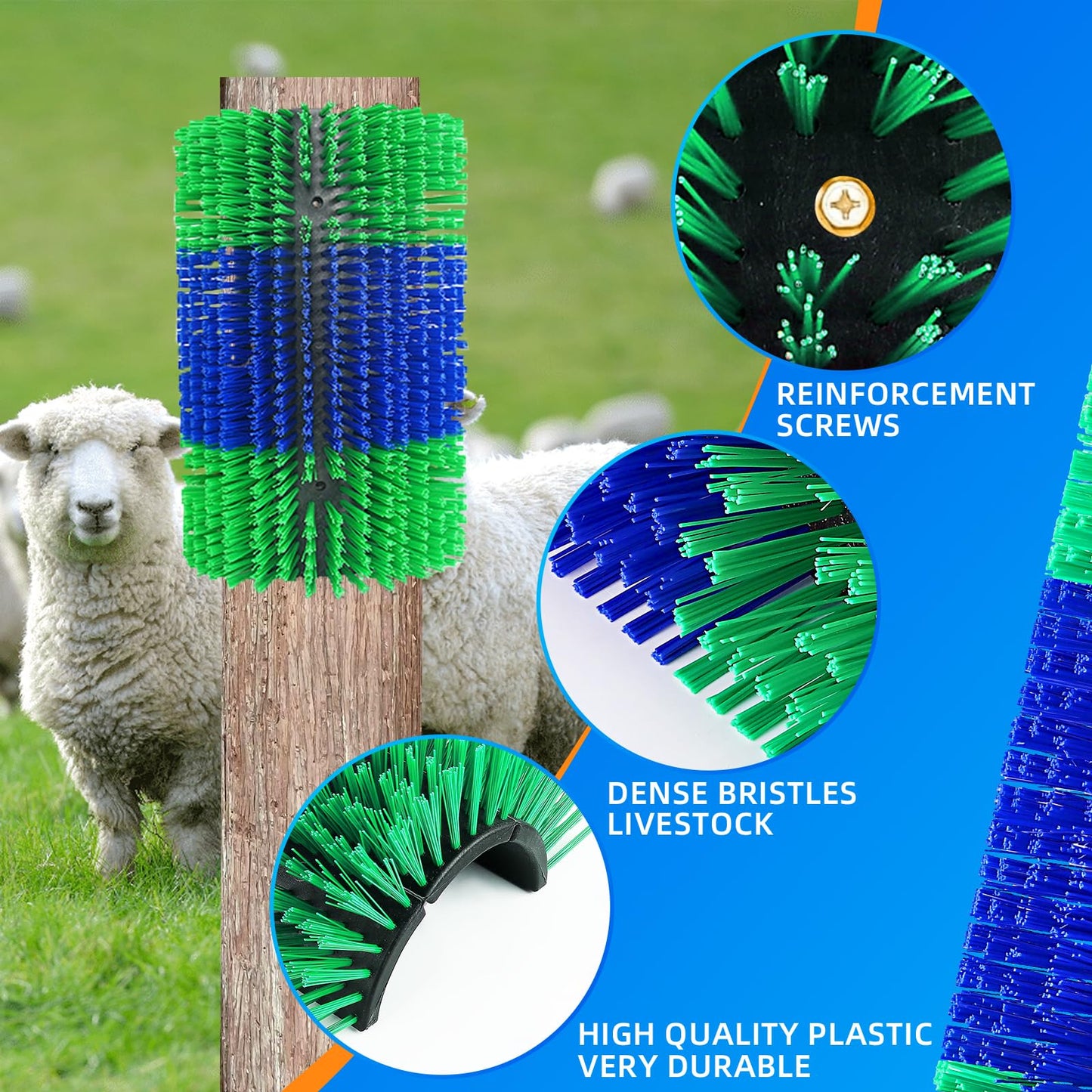 Extra Large Size Livestock Scratching Brush, Upgraded Horse/Goat/Cow/Cattle Scratcher Brush for Grooming, Itch Relief Horse Scratcher Brushes Kit with Two Sets of Mounting Screws(1-Pack,Green)