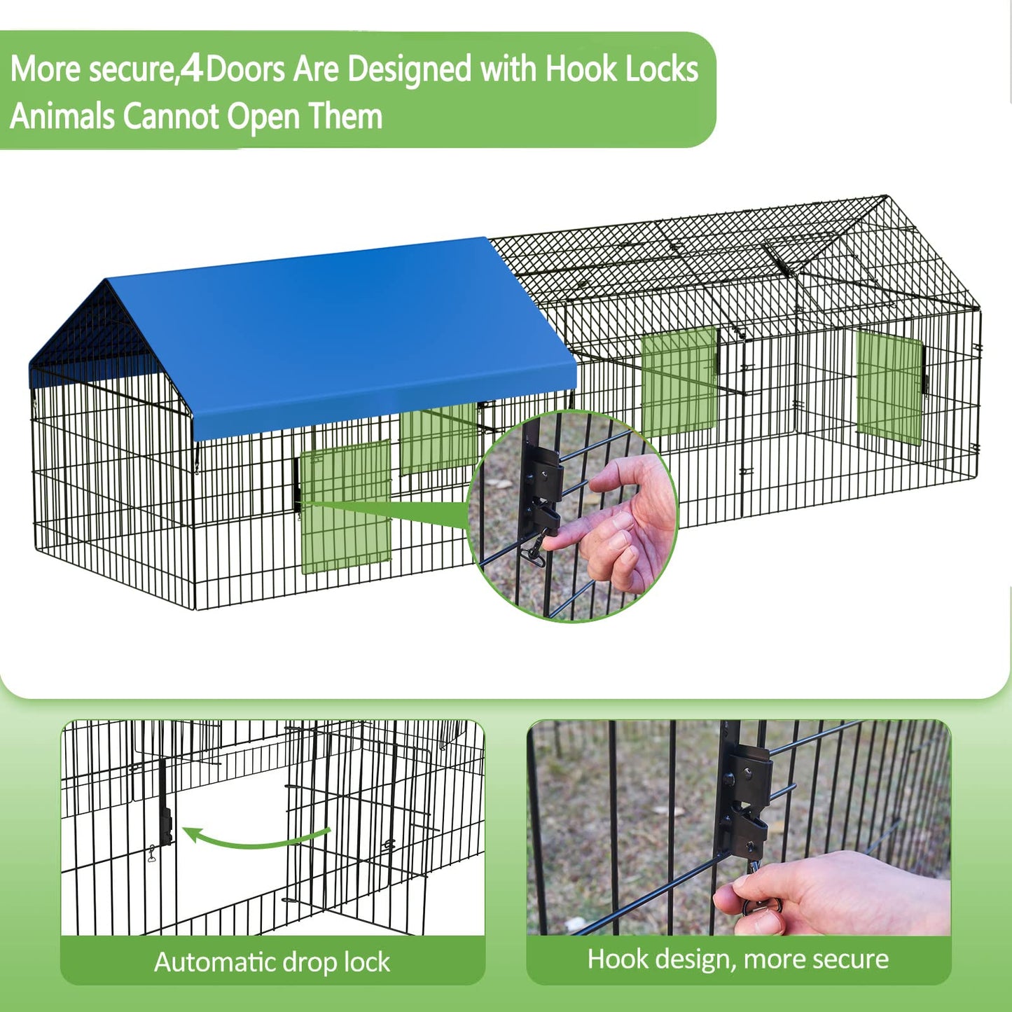INJOPEXI Metal Chicken Coop 130"×40"×39" Chicken Runs for Yard with Cover Chicken Playpen Enclosure Chicken Pen Kennel Duck Coop Cage for Outdoor Backyard Farm Rabbit Dog Cat Small Animal Poultry