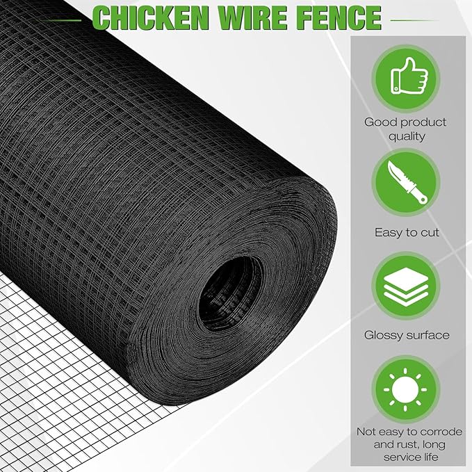 Tatuo 36in x 150ft Hardware Cloth Hot Dip Galvanized After Welded Cage Mesh Rolls 1/2 Inch Metal Chicken Wire Mesh Roll Wire Fencing Poultry Netting for Raised Garden Rabbit Rodent Animals(Black)