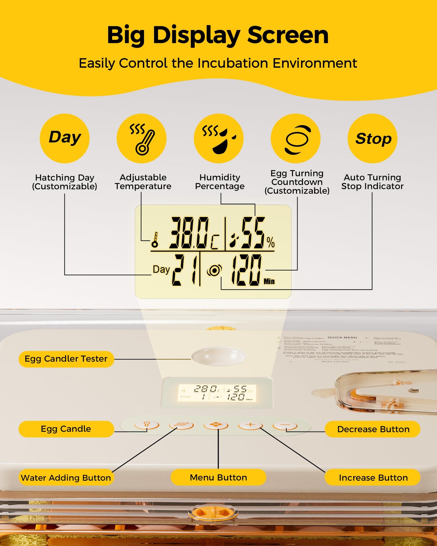 Besly 56 Egg Incubator with Automatic Egg Turning and Humidity Control, 360° Viewing, Chicken Incubator for Hatching Duck, Goose, Turkey, Quail, and Parrot Eggs, Egg Candler Ideal for Farm, Home