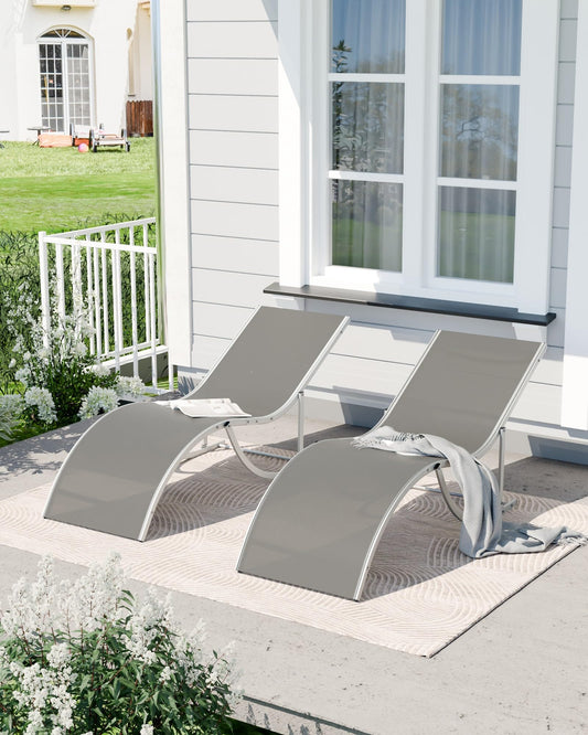 OUTLANE Chaise Lounge Outdoor Set of 2 - Superior Pool Lounge Chairs with Breathable Mesh - Patio Furniture for Backyard, Deck, Balcony, Beach Sunbathing,Grey