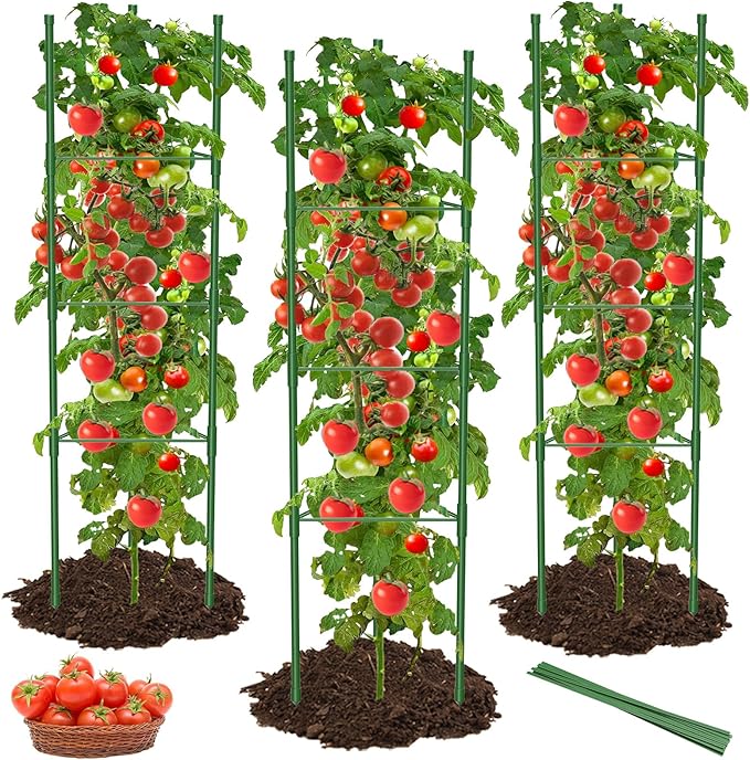 3 Pack Tomato Cages for Garden, 51 Inches Adjustable Tomatoes Plant Stakes Support Cages Trellis, Garden Trellis for Vegetable Flowers Fruits Climbing Plants- 20 Binding Wires Included