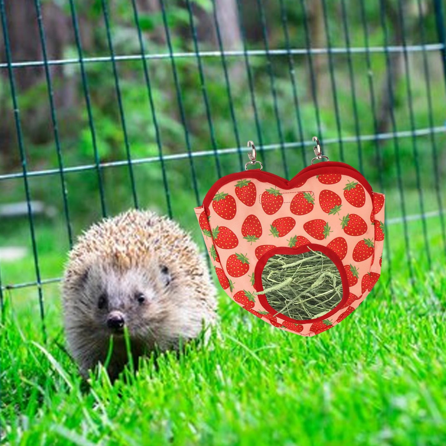 Estivaux Rabbit Hay Feeder Bag Strawberry Guinea Pig Hanging Hay Feeding Bag with Hole Pet Storage Dispenser for Chinchilla Hamster Bunny Small Pet Animals