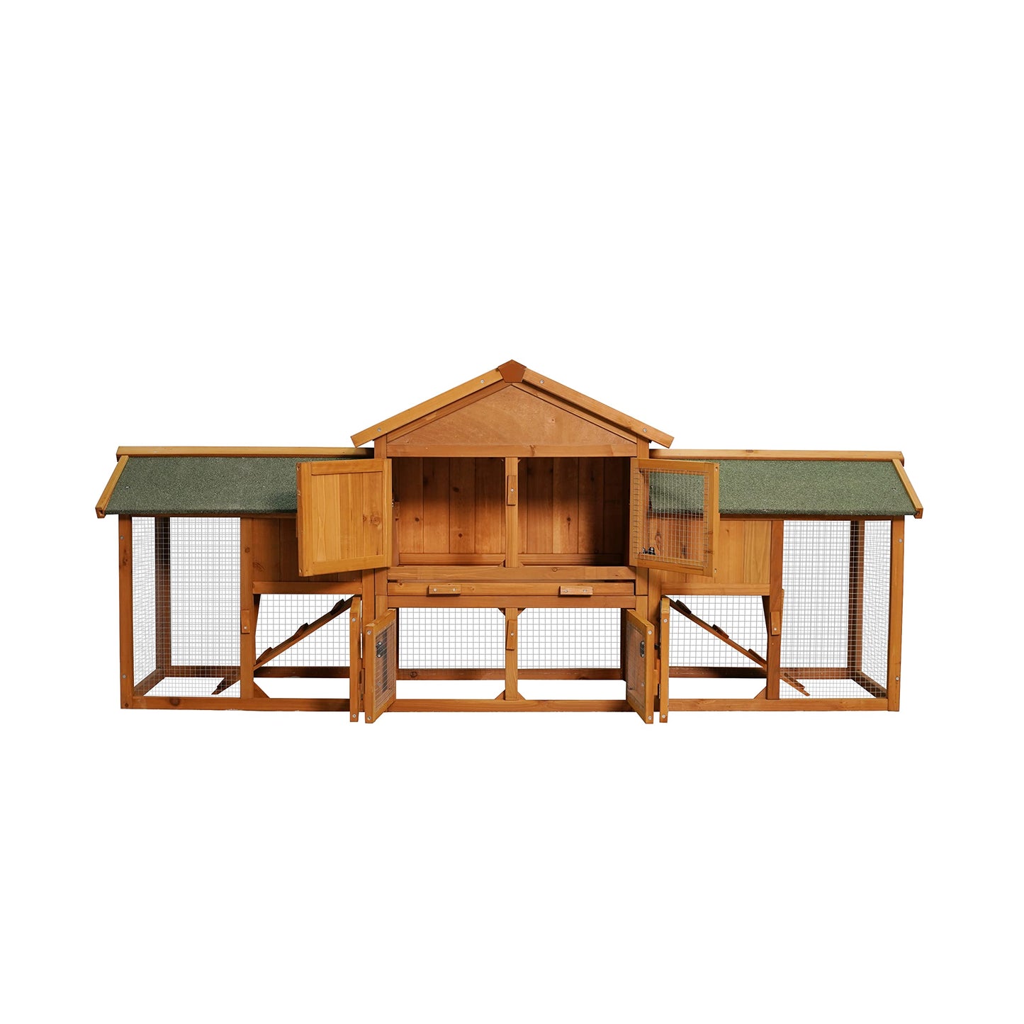 NicBex Rabbit Hutch Wooden Bunny Cage with Doors and Fences Rabbit Cage with Removable Tray and Double Waterproof Roof, Small Animal House for Rabbits, Guinea Pigs, andHamsters,79.5" W, Bean-Red