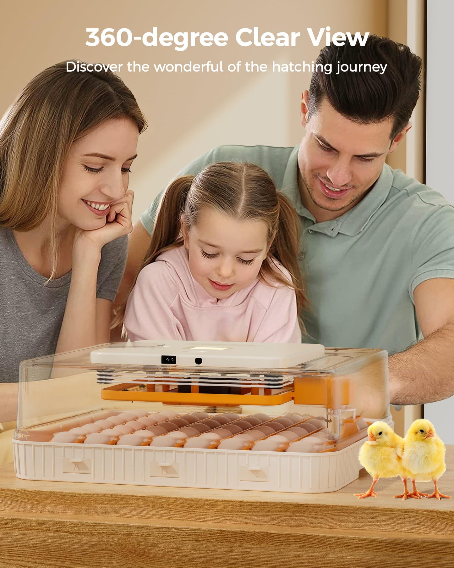 Besly 56 Egg Incubator with Automatic Egg Turning and Humidity Control, 360° Viewing, Chicken Incubator for Hatching Duck, Goose, Turkey, Quail, and Parrot Eggs, Egg Candler Ideal for Farm, Home