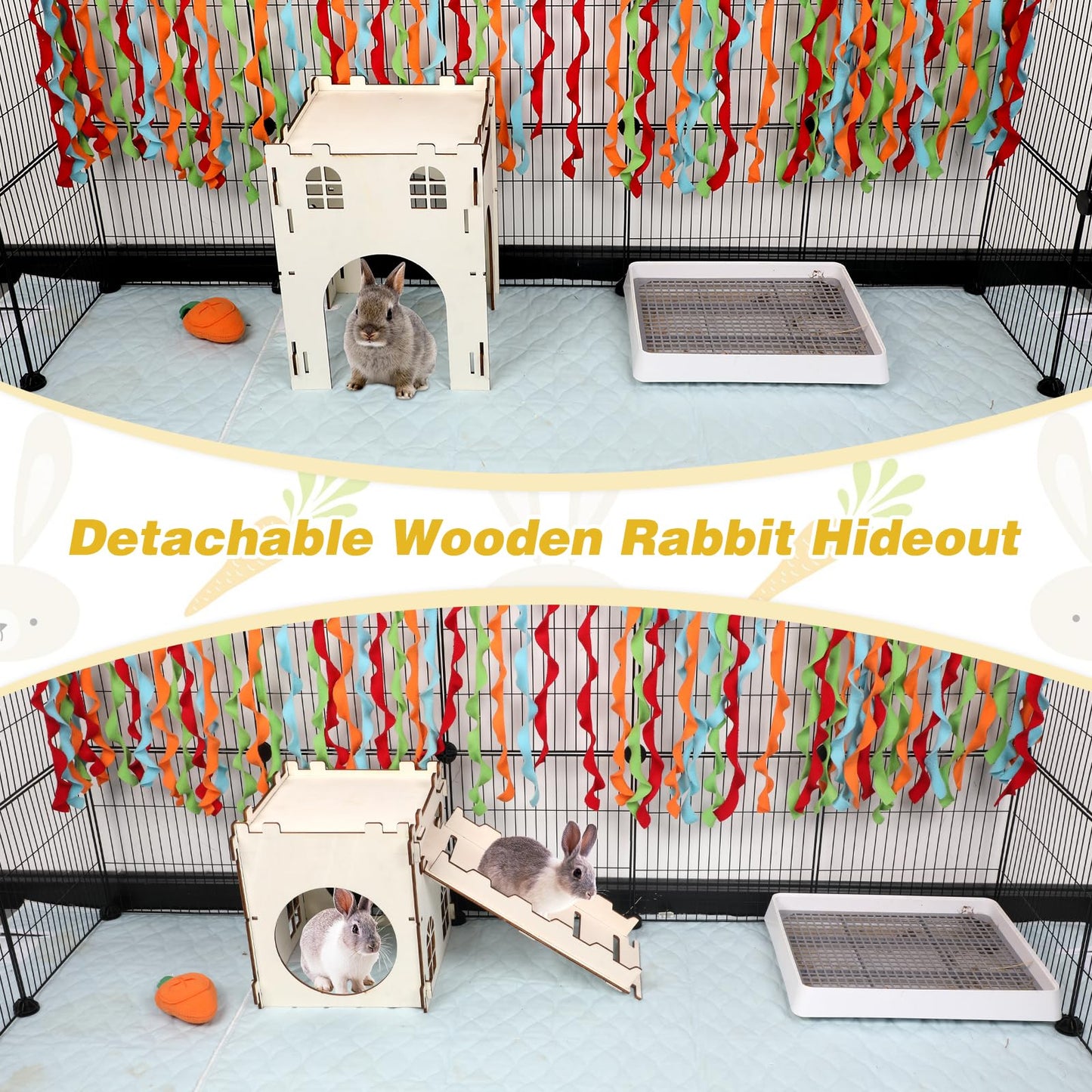 BWOGUE Extra Large Wooden Bunny Castle Hideout Split Balcony for Indoor Bunnies, Multistory Climbing Tower Hideout with Stairs, Ventilated Sturdy House for Rabbits Guinea Pigs and Chinchillas