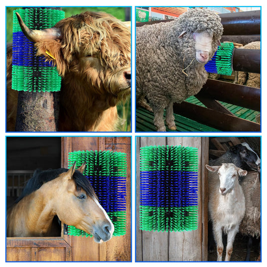 Extra Large Size Livestock Scratching Brush, Upgraded Horse/Goat/Cow/Cattle Scratcher Brush for Grooming, Itch Relief Horse Scratcher Brushes Kit with Two Sets of Mounting Screws(1-Pack,Green)