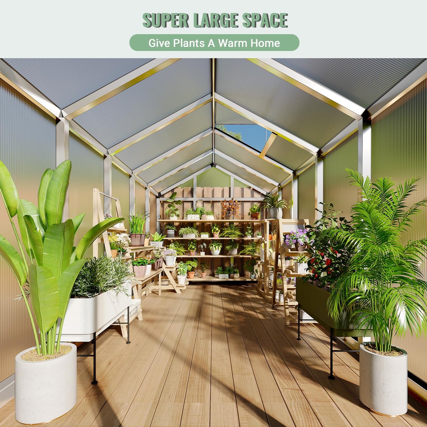 Greenhouse, 6x10 Ft Outdoor Greenhouses, Accessible Greenhouses with Roof Vents and Sliding Doors, Aluminum Frame Polycarbonate Material, Large Greenhouse for Outdoor Gardens and Backyards, Silver