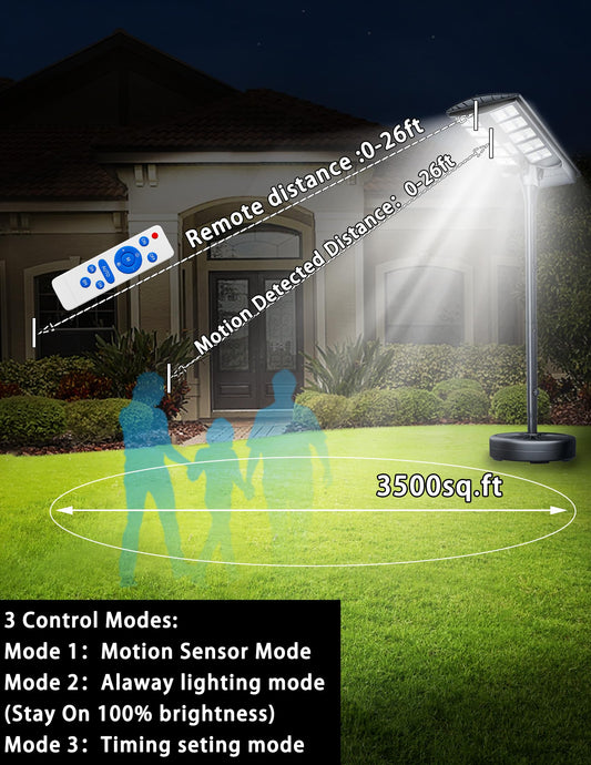 JAYNLT 8500W Solar Street Lights Outdoor with 78" Tall Pole, 3000K/4000K/6500K 500000LM Solar Floor Lamps Dusk to Dawn, IP68 Waterproof Outdoor Pole Lights with Motion Sensor for Yard, Patio