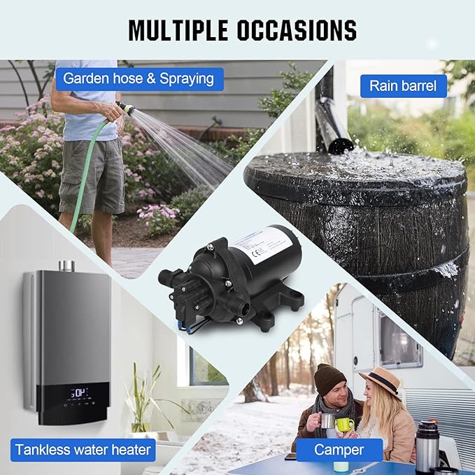 ECO-WORTHY 33-Series Water Pressure Diaphragm Pump Industrial 110V AC 4.0GPM Flow 50PSI Rated Pressure Self Priming RV Fresh Water Pump for Camper Kitchen Bathroom Marine Yacht Caravan