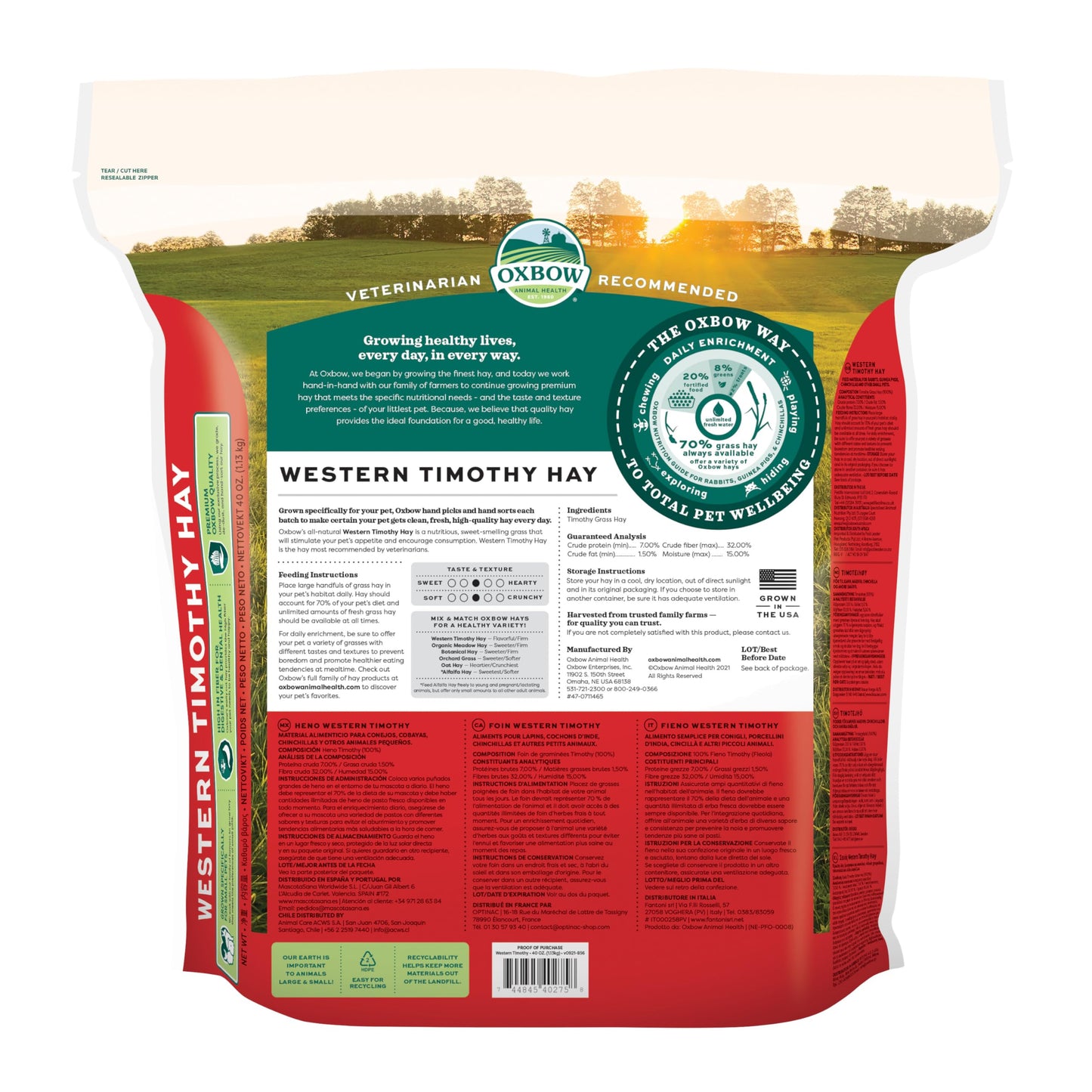 Oxbow Western Timothy Hay for Small Pets – All-Natural Grass Hay for Rabbits, Guinea Pigs, and Chinchillas – High Fiber for Digestive Health and Dental Support – 40 oz Bag