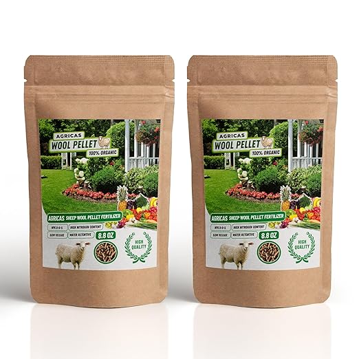 Wool Pellet Organic Fertilizer (2x8.8 oz), Made of Sheep Wool, Water Holding, Enhances Soil Health, Ideal for Fruits, Vegetables, Flowers, Indoor and Outdoor Plants - 2 Pack