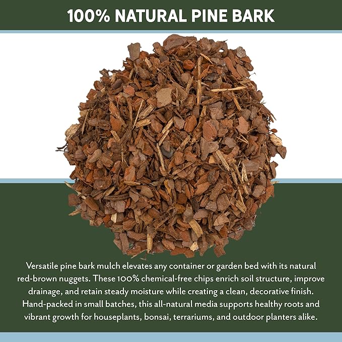 100% Natural Pine Bark Mulch Nuggets (8 Quarts), Small Mulch Chips for Indoor/Outdoor Container Gardening, Ideal for Soil Supplement, Houseplant Mulch