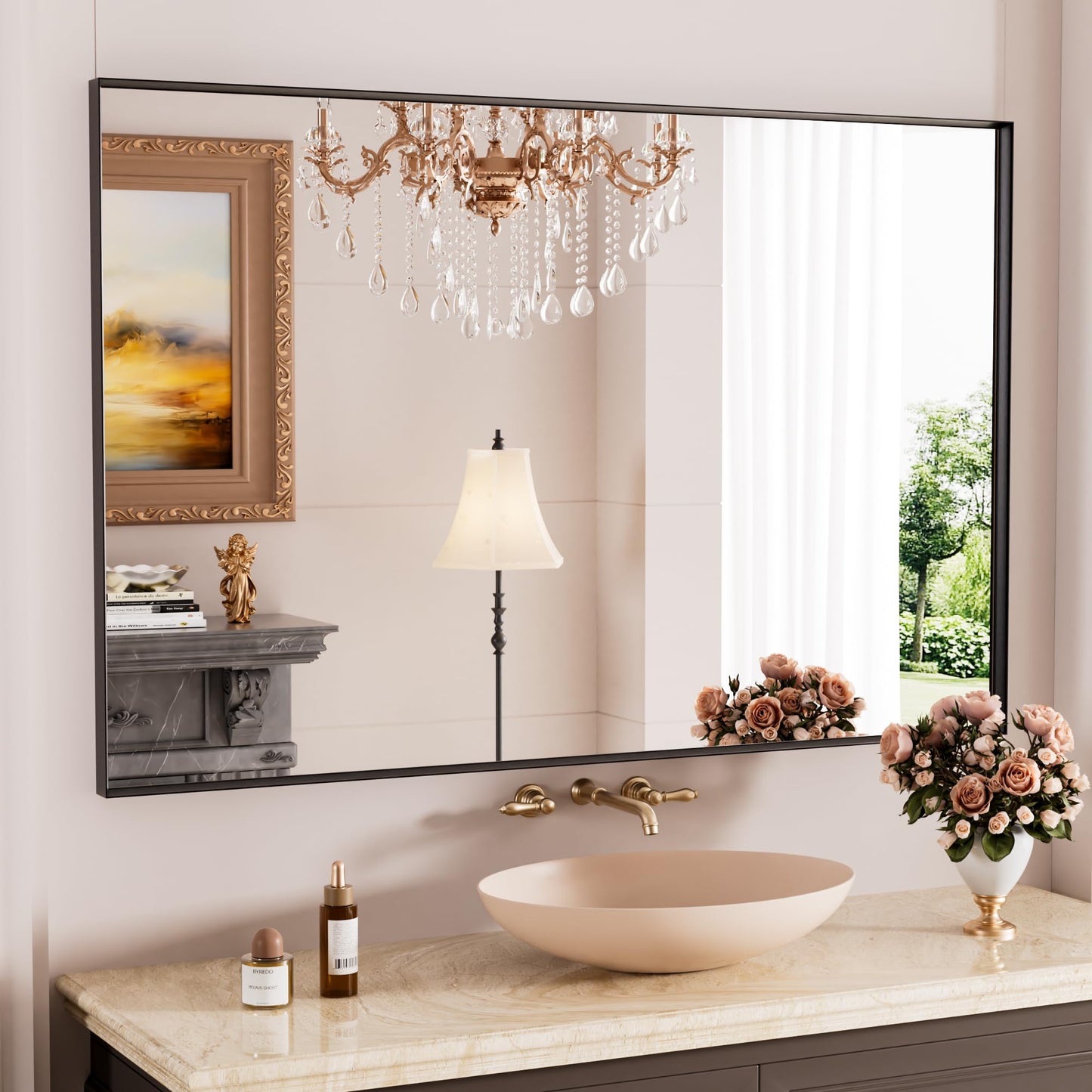 ISTRIPMF Bathroom Mirror Black,55x36 Inch Large Matte Black Bathroom Vanity Mirror,Rectangle, Square Corner, Anti-Rust,Shatter-Proof, Bedroom, Living Room, Entryway, Wall-Mounted(Horizontal/Vertical)