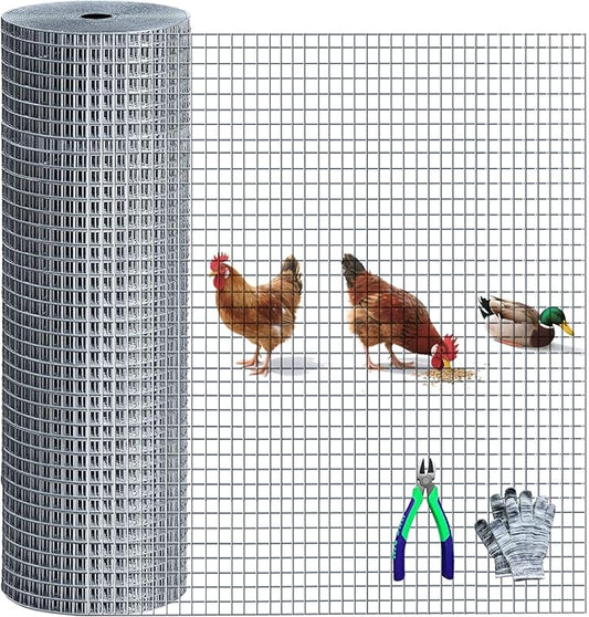 Chicken Wire Fencing Hardware Cloth 1/2 inch 19 Gauge Rust-Resistant Mesh Roll with Snips/Gloves for Chicken Coop/Vegetable/Garden/Plants/Poultry Enclosures/Tree/Gutter Guards 48 inch x 50 ft