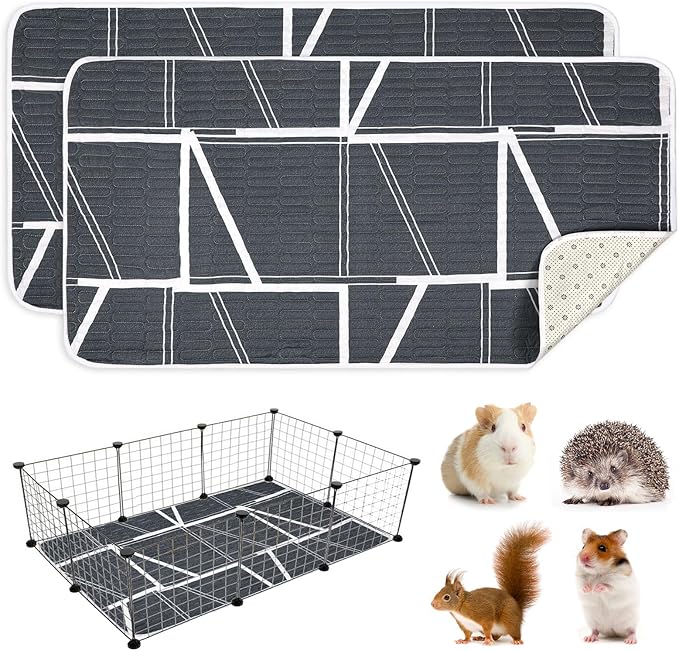 UPINS 2-Piece Guinea Pig Pee Pads, 47 X24 Inches Guinea Pig Cage Liner Reusable Guinea Pig Mat for Small Animals Hamster Rabbit Squirrel