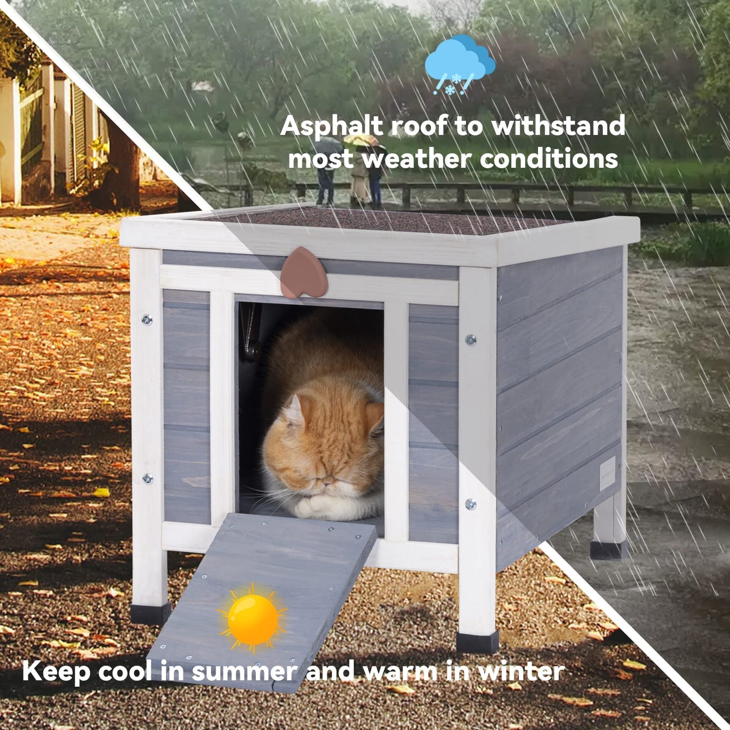 Petsfit Outdoor Cat House Weatherproof, Outside Shelter for Feral Cats, Rabbits, Chicken, Small Animal Houses & Habitats, Idea for Guinea Pigs Pigeons Ducks Tortoises