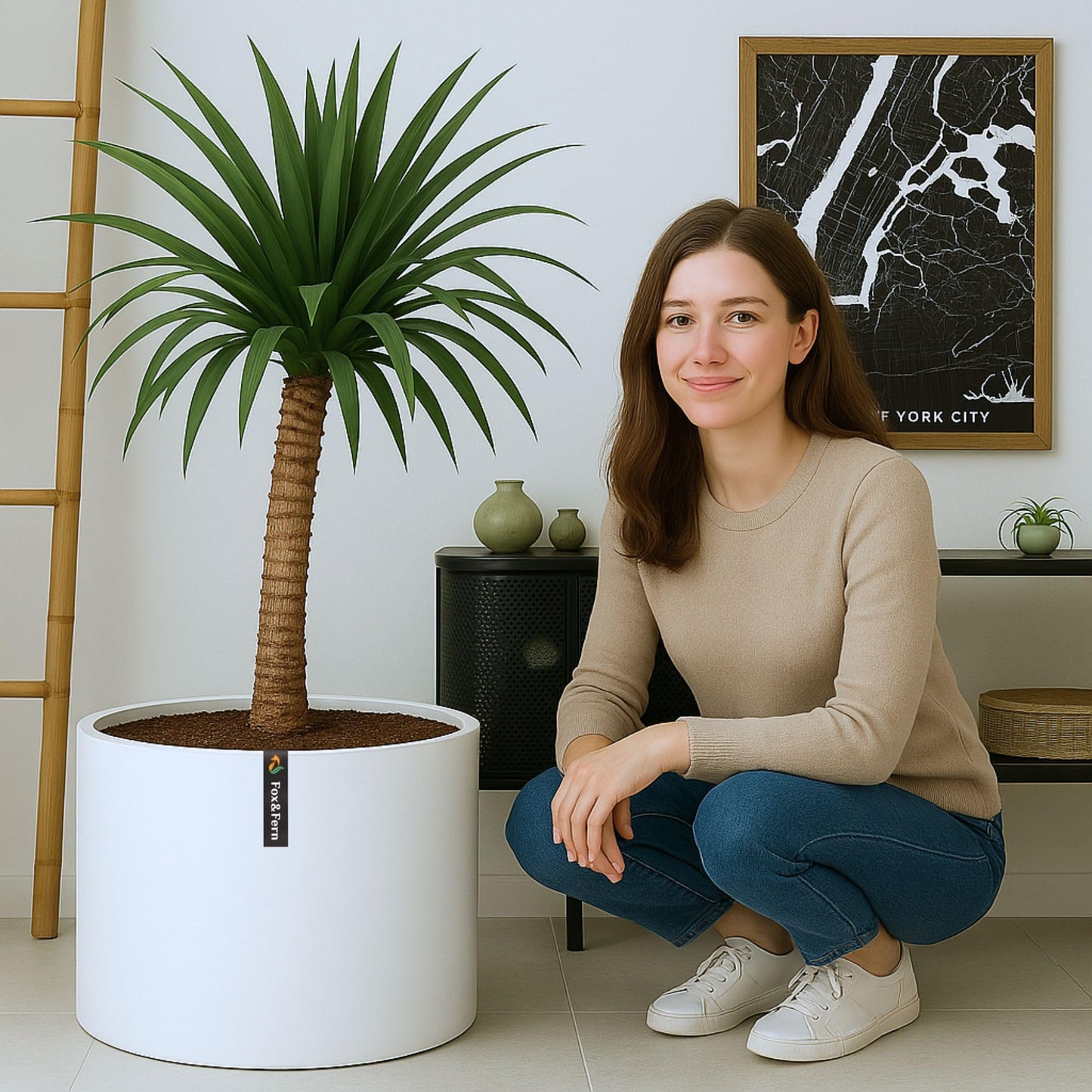 Fox & Fern 18.7 Inch Extra Large Planter — Premium Lightweight Fiberstone Matte White Plant Pot with Drainage Plug; Extra Large Planter for Indoor & Outdoor Use; Weather Resistant & UV Resistant