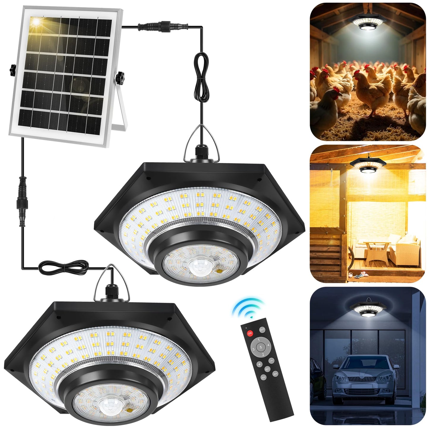 ROVOCLO Solar Shed Light, Solar Hanging Pendant Lights with Remote Control Outdoor Indoor for Chicken Coops Sheds Barns