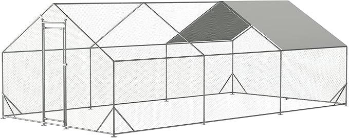 Large Chicken Coop,Metal Chicken Run for Yard with Door,Outdoor Galvanized Wire Poultry Chicken House with Waterproof and Anti-UV Cover,Duck Rabbit Cage (10' L x 20' W x 6.56' H)