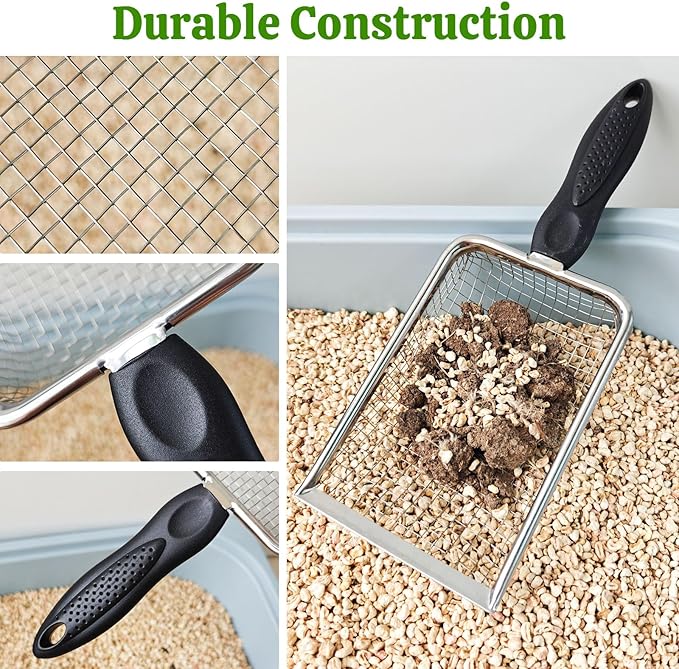 KOROI Chicken Poop Scooper - 2 Pack Chicken Coop Poop Scoop Shovel with 3.8mm & 5mm Mesh,Metal Chicken Coop Cleaning Tool,Sifting Rake for Chicken Litter, Sand, Chicken Coop Supplies