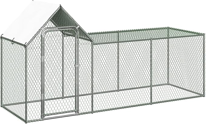 Large Metal Chicken Coop, Chicken Run with Cover, Walk-in Poultry Cage for Yard Outdoor Duck Rabbit Cage