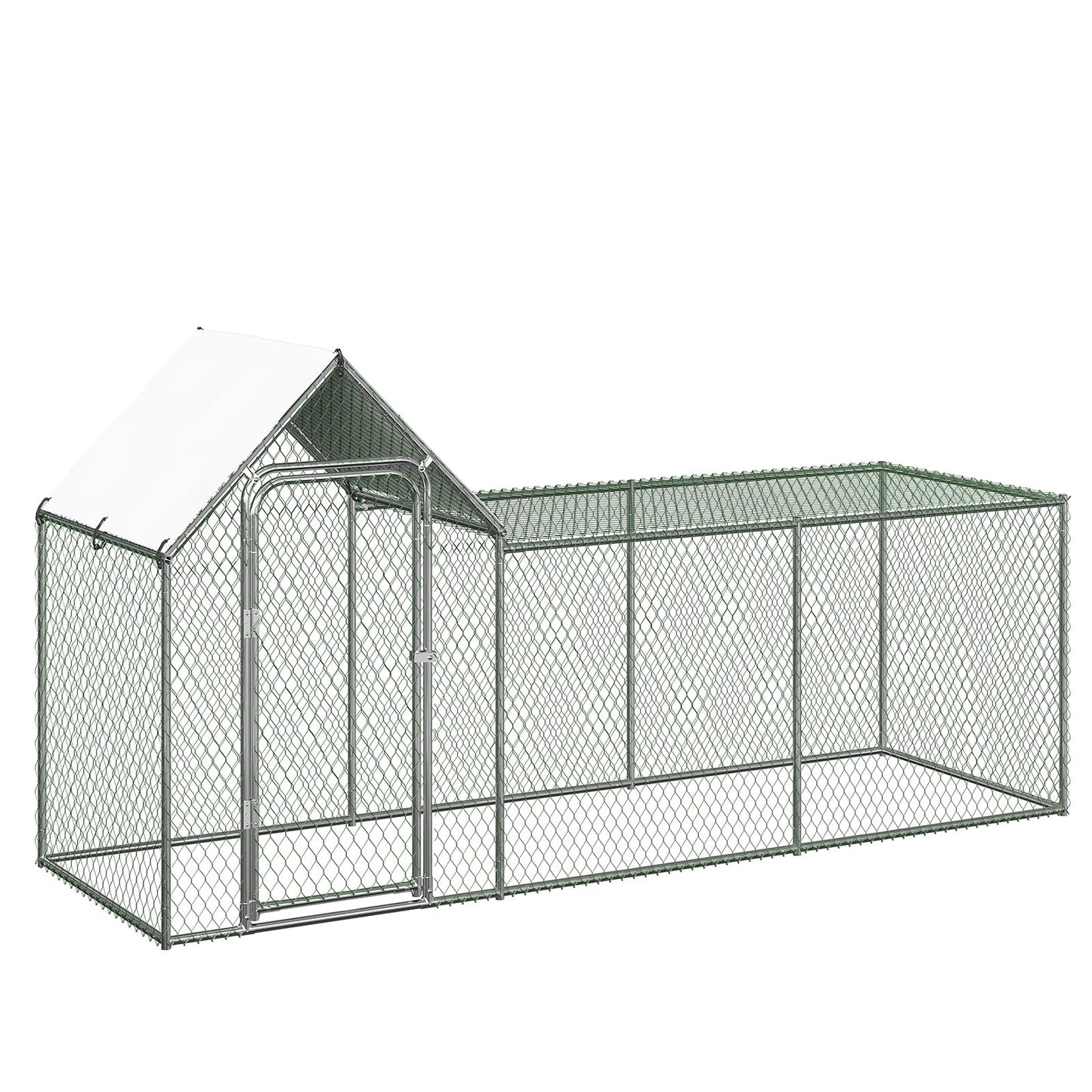 Large Metal Chicken Coop, Chicken Run with Cover, Walk-in Poultry Cage for Yard Outdoor Duck Rabbit Cage