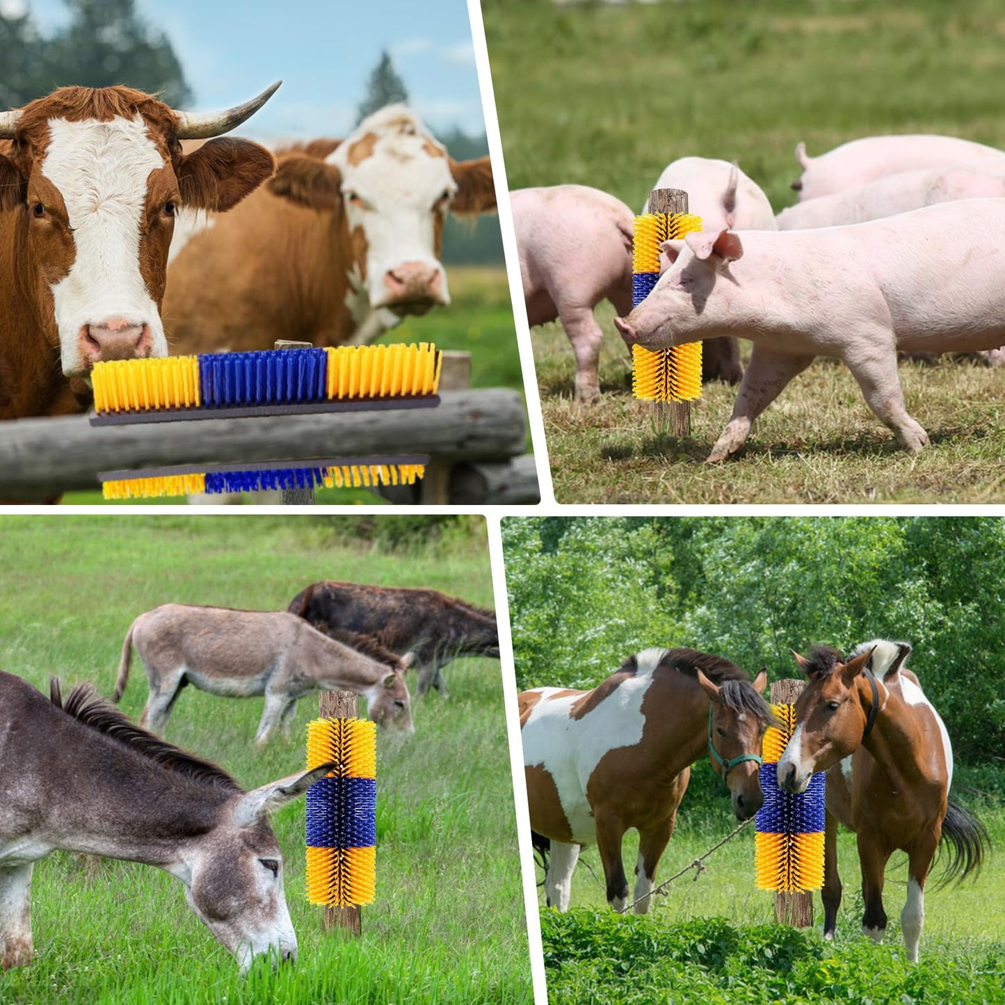 2PCS Livestock Scratch Brushes, Horse Scratcher Full Massage Brush Kit, Relieve Itching on Back, for Horse, Cattle, Sheep, Pig, Yellow