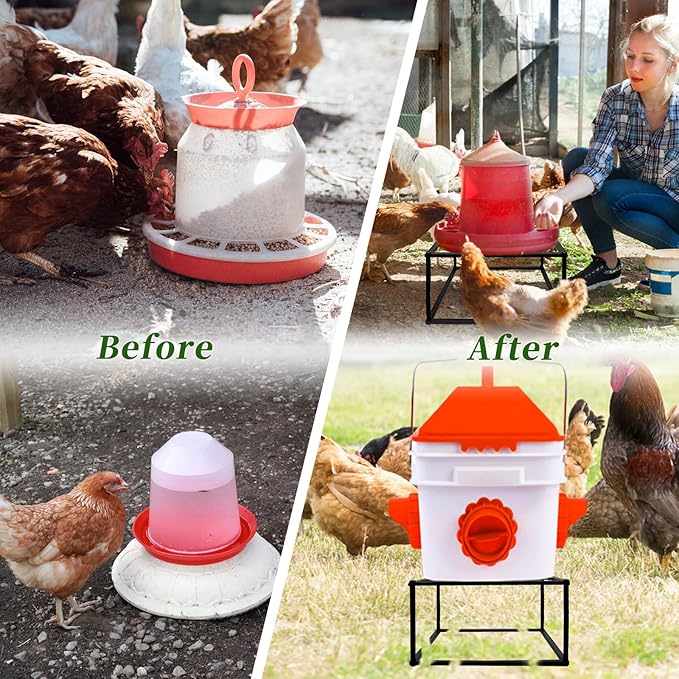 4Pcs Metal Stand for Chicken Feeder Waterer Heavy Duty Chicken Water Feeder Stand Holder with 4 Legs Iron Chicken Waterer Bucket Barrel Stand Rectangular Support Rack for Coop Poultry Indoor Outdoor