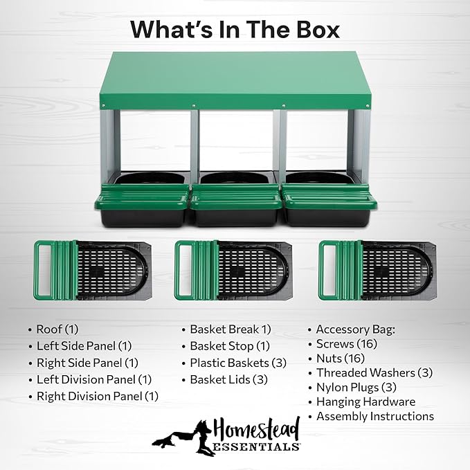 Classic Style 3 Compartment, Forward Rollout & Rollaway, Hen & Chicken Nesting Box with Integrated Perch and Protective Egg Laying Collection Lids