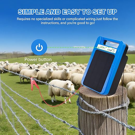 Solar Electric Fence Charger 8 kV - 0.2 Joules, 3-Mile Range, 10000mAh Lithium Battery & 3W Solar Panel - Ideal for Livestock, Pet, Poultry, Gardens, Orchards Protection